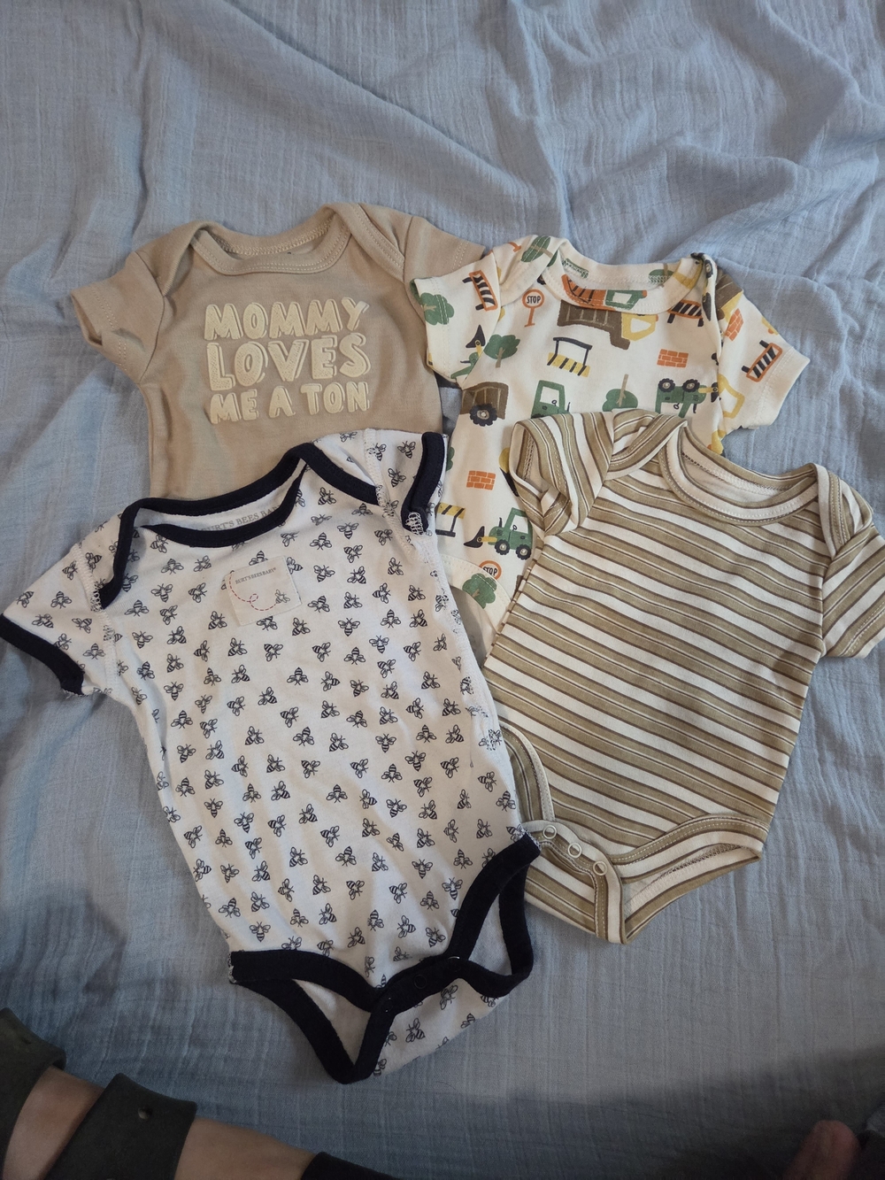 4-Pack Neutral Baby One-Piece Bodysuits - Tan, White, Cream, Green Prints